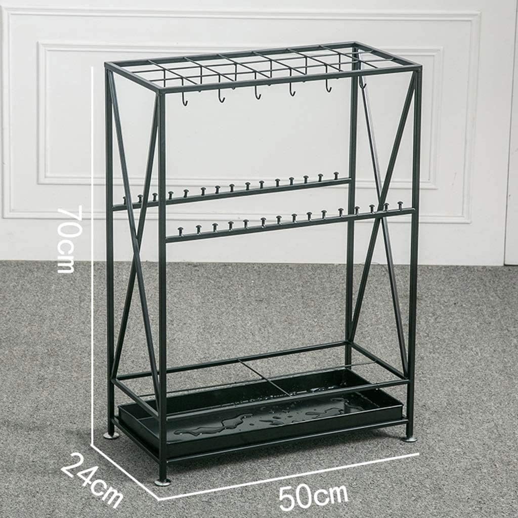 Black Metal Hollow Umbrella Stand, Hallway Commercial High Capacity Separate Umbrella Holder Rack，Drip Tray