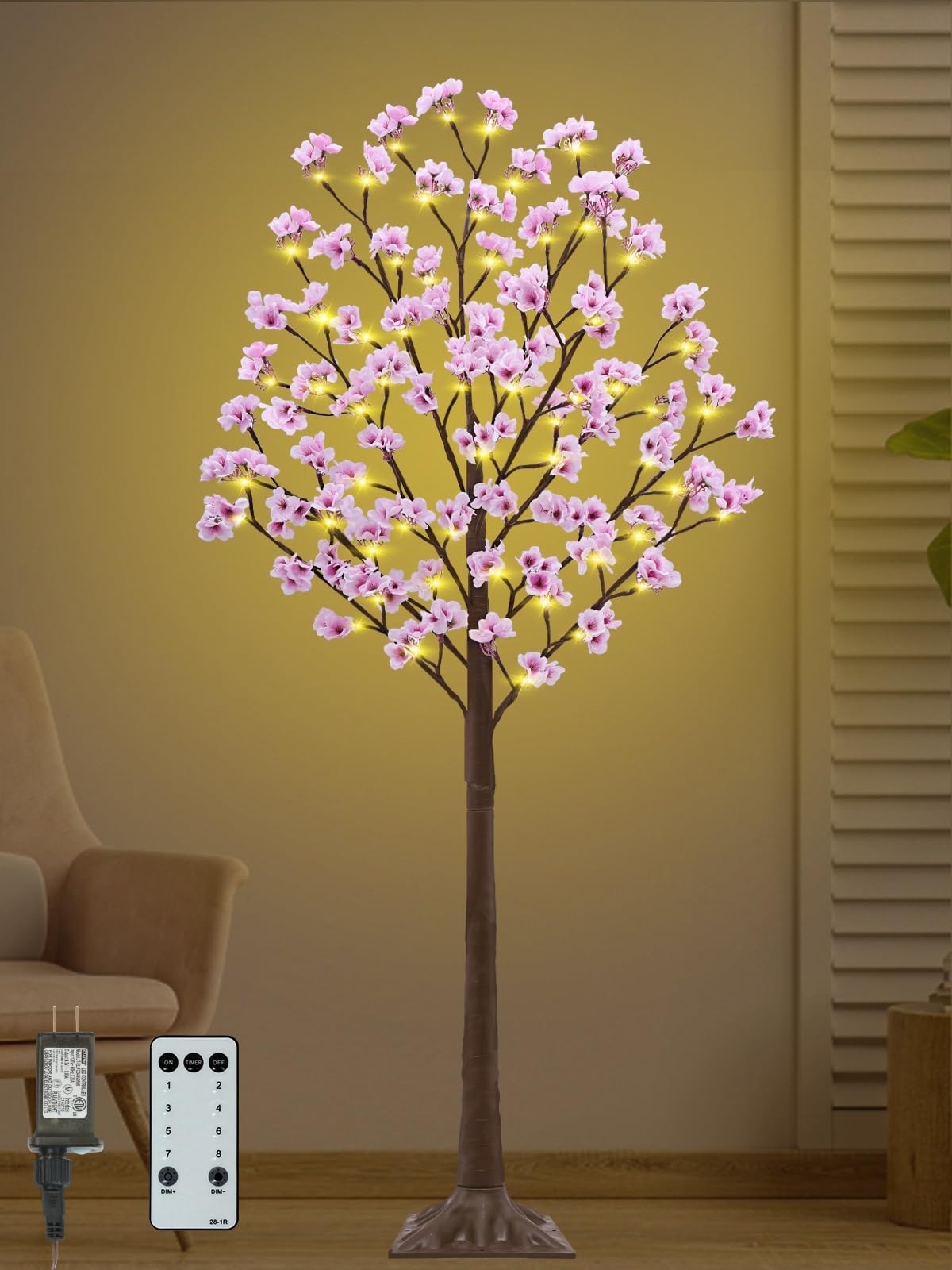 5FT Lighted Cherry Blossom Tree - Faux Artificial Light Up Pink Tree with 80 Lights, 240 Lush Flowers, Timer, Remote 8 Modes Cherry Blossom Tree for Spring Wedding Valentines Indoor Outdoor Decor