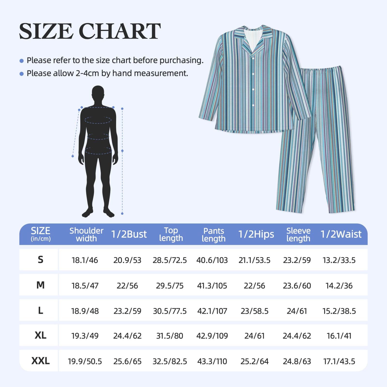 Set pigiama da uomo a righe verticali Set Button Down Pjs Set per gli uomini a maniche lunghe Sleepwear Loungewear con tasche
