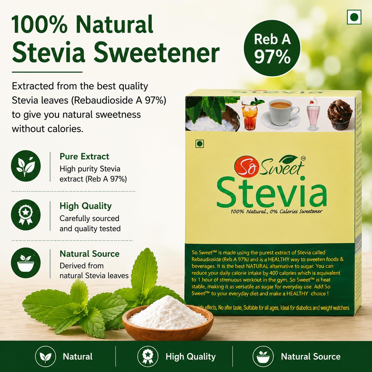 So Sweet Stevia 100% Natural Sweetener, Sugar-Free, 50 Sachets (Pack of 7), Zero-Calorie, Ideal for Coffee, Tea, Baking, and Cooking, Diabetic-Friendly, Perfect for Healthy Living and Low-Carb Diets 2