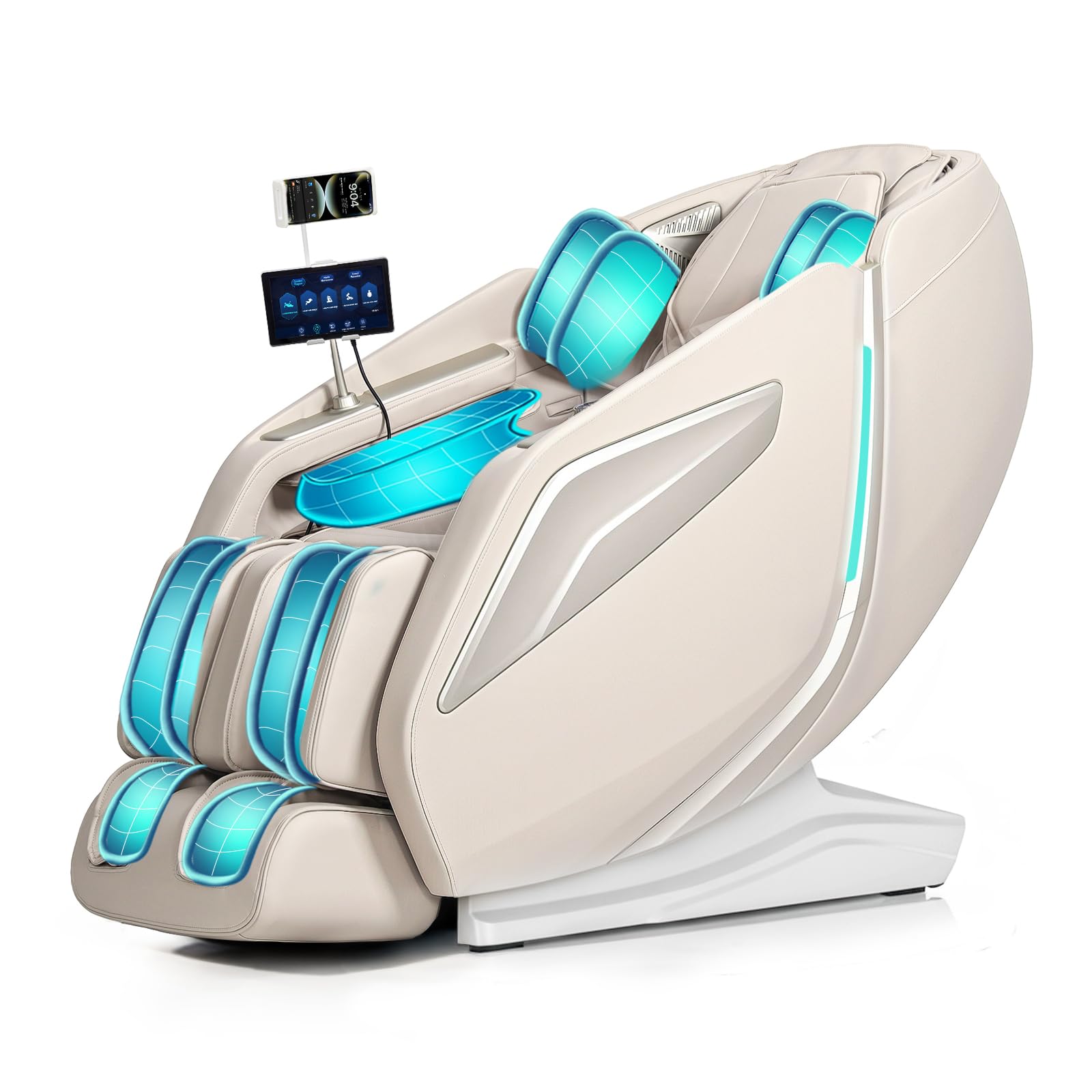 Full Body Zero Gravity Massage Chair with Body Scan 4D Intelligent Shiatsu Strecth Massage, Back/Leg Heated with AI Voice Control Bluetooth Speaker Airbags SL Track Massage Beige