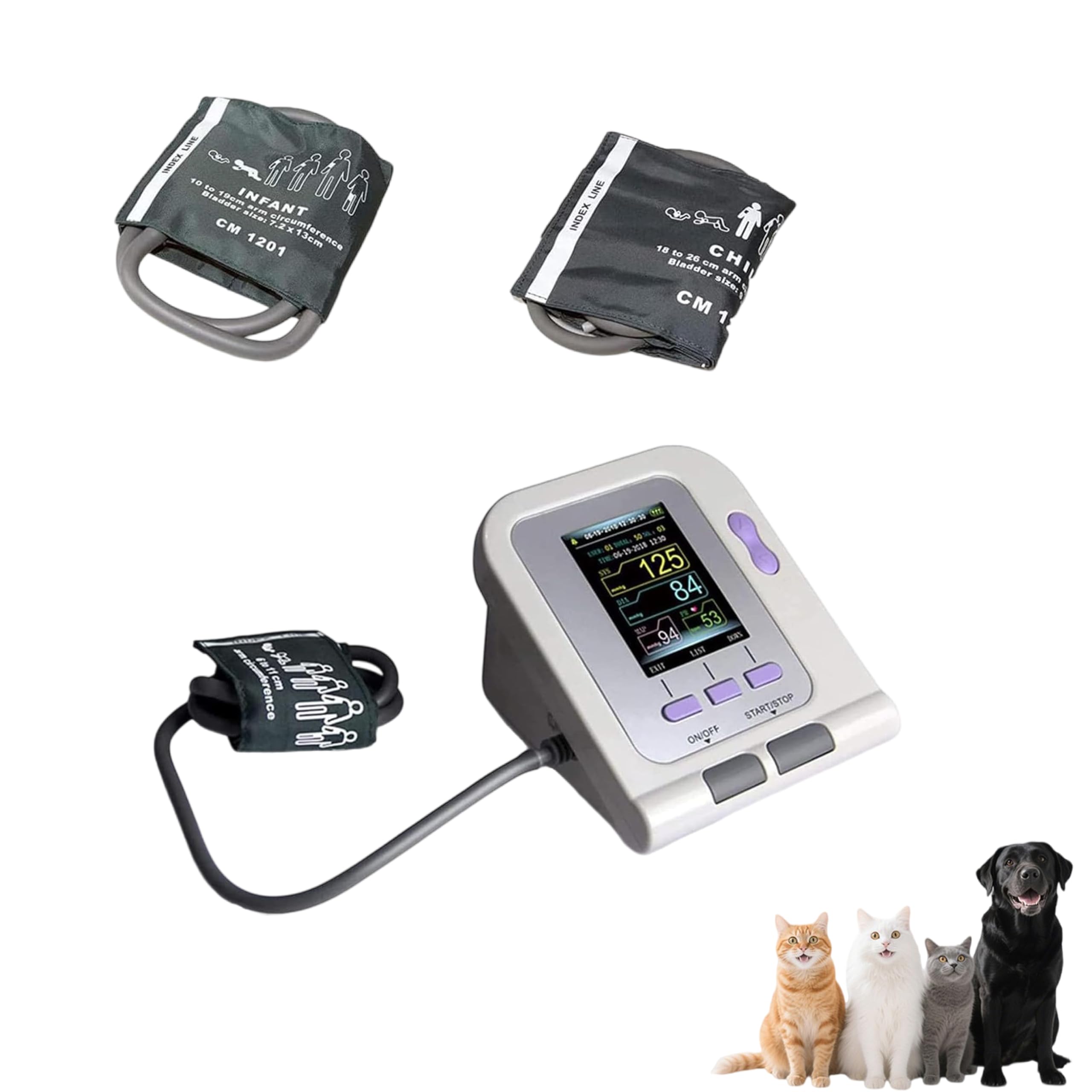 Tierarztpflegeprodukt, digitales Ersatz Blutdruckmessgerät für Tiere, Nylon, wiederverwendbar, 3 Modi, für Hunde/Katzen/Haustiere 6–26 cm Armedigitales Blutdruckmessgerät Tiere