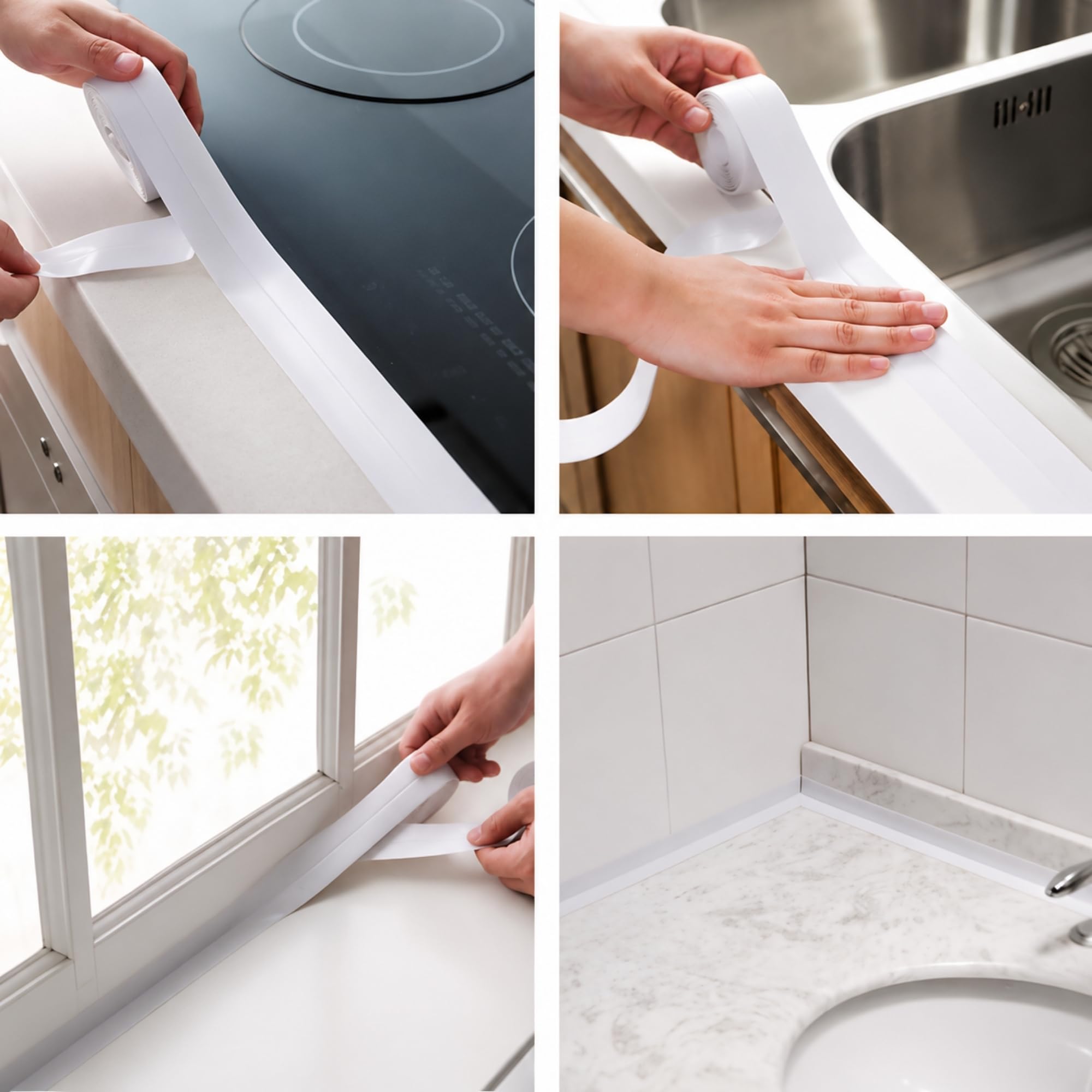 Calessier 3,2 m Sızdırmazlık Bandı, Kendinden Yapışkanlı Su Geçirmez PVC Kenar Bandı, Mutfak Banyo Fayans Derz Boşlukları İçin Su Sızdırmazlık Şeridi
