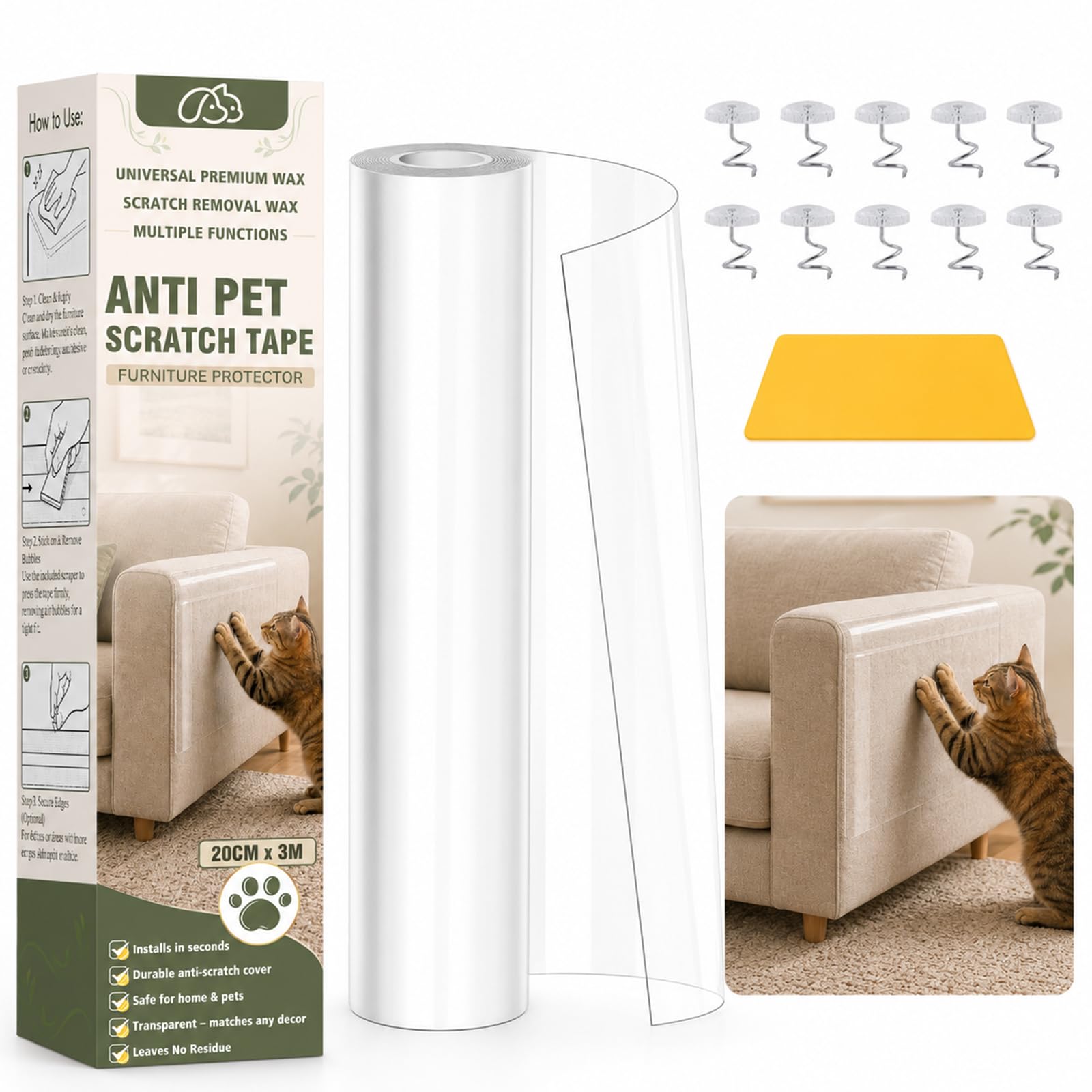 Cat Anti Scratch Tape, Sofa & Furniture Protector Film, 300cm x 20cm Roll