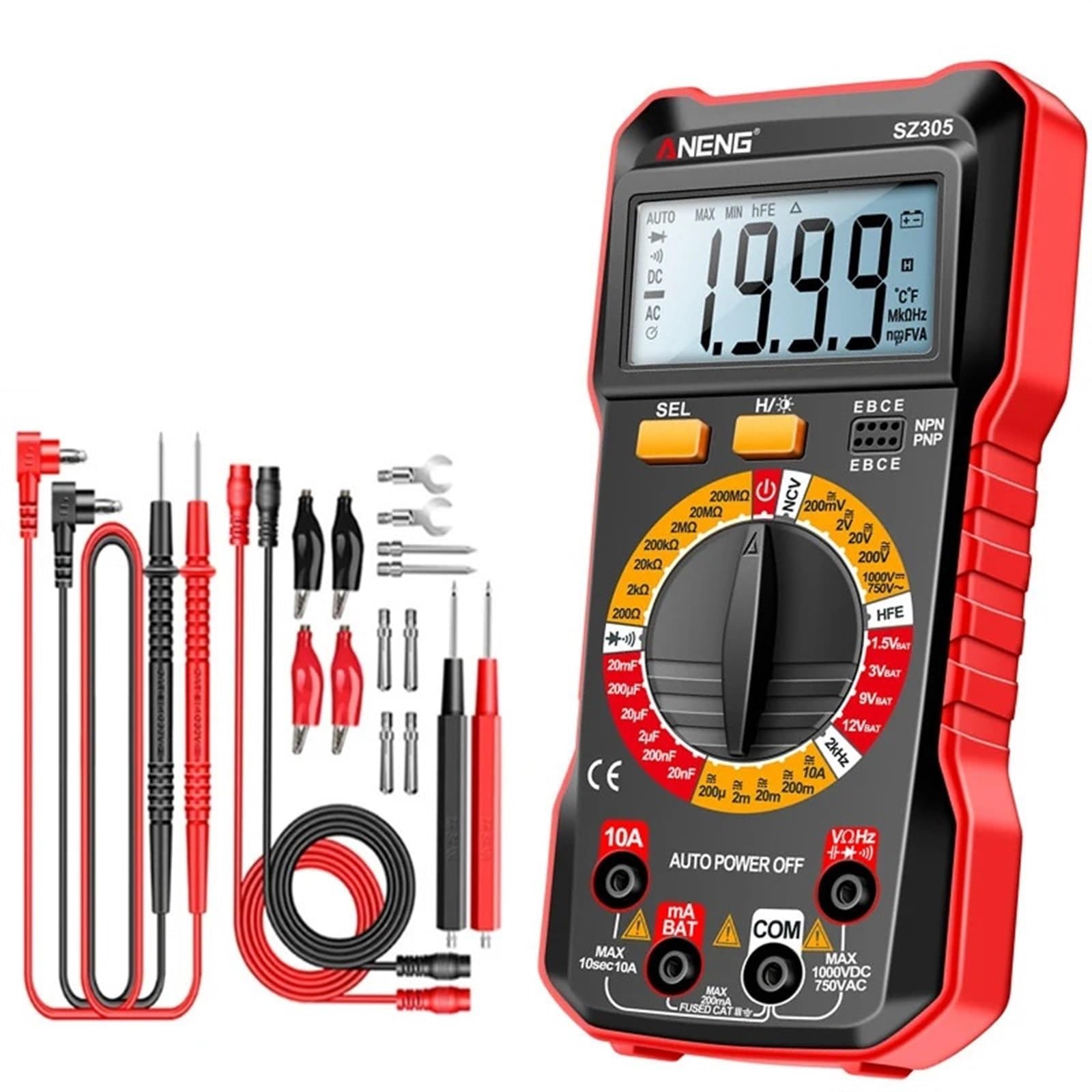 SZ305 1999 profesjonalny licznik multimetru AC/DC tester napięcia amperomierz kondensator hFE trioda Hz detektor instrumentu elektryka (SZ305 Black Pro)