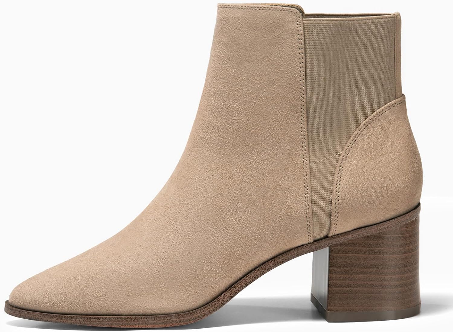 Coutgo Womens Pointed Toe Ankle Boots Elastic Chunky Block Stacked Mid Heel Slip On Chelsea Booties - Image 4