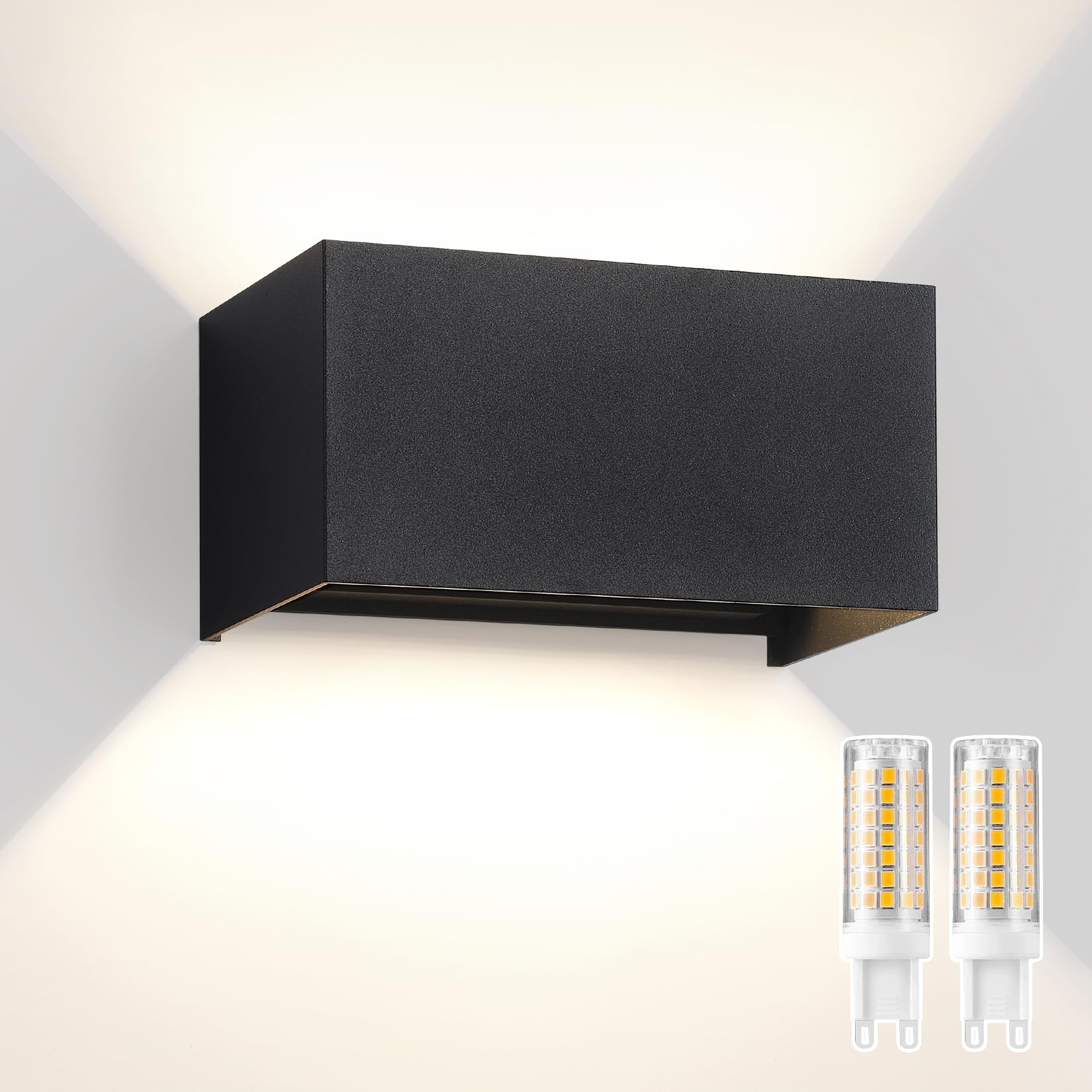 Lampada da Parete Esterno/Interno con Lampadina G9 Sostituibile IP65 impermeabile Applique da Parete Esterne Alluminio Angolo del Fascio Regolabile Retangolo Nero, 4000K Luce Naturale