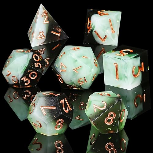 Dados DND de resina, juego de 7 dados hechos a mano con bordes afilados, juego de dados poliédricos para dados de mazmorras y dragones, dados D&D