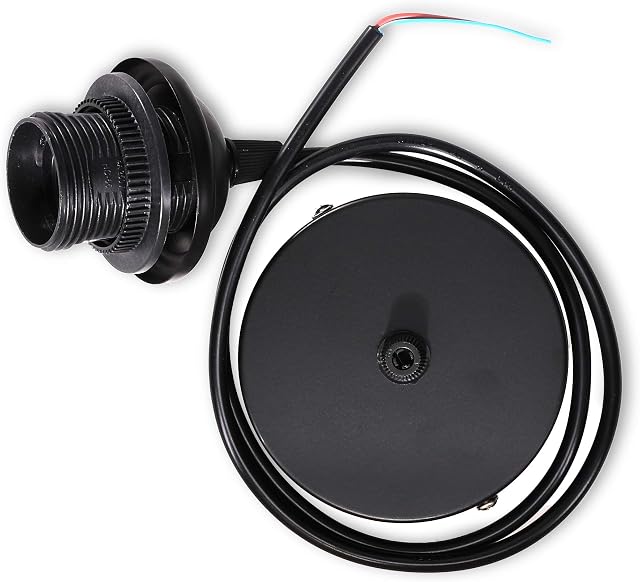 kwmobile Ceiling Pendant Light Fitting - E27 Bulb Holder Socket with Rose and 80cm Long Cable - Use Alone or Hang with Lamp Shade - Black, Single