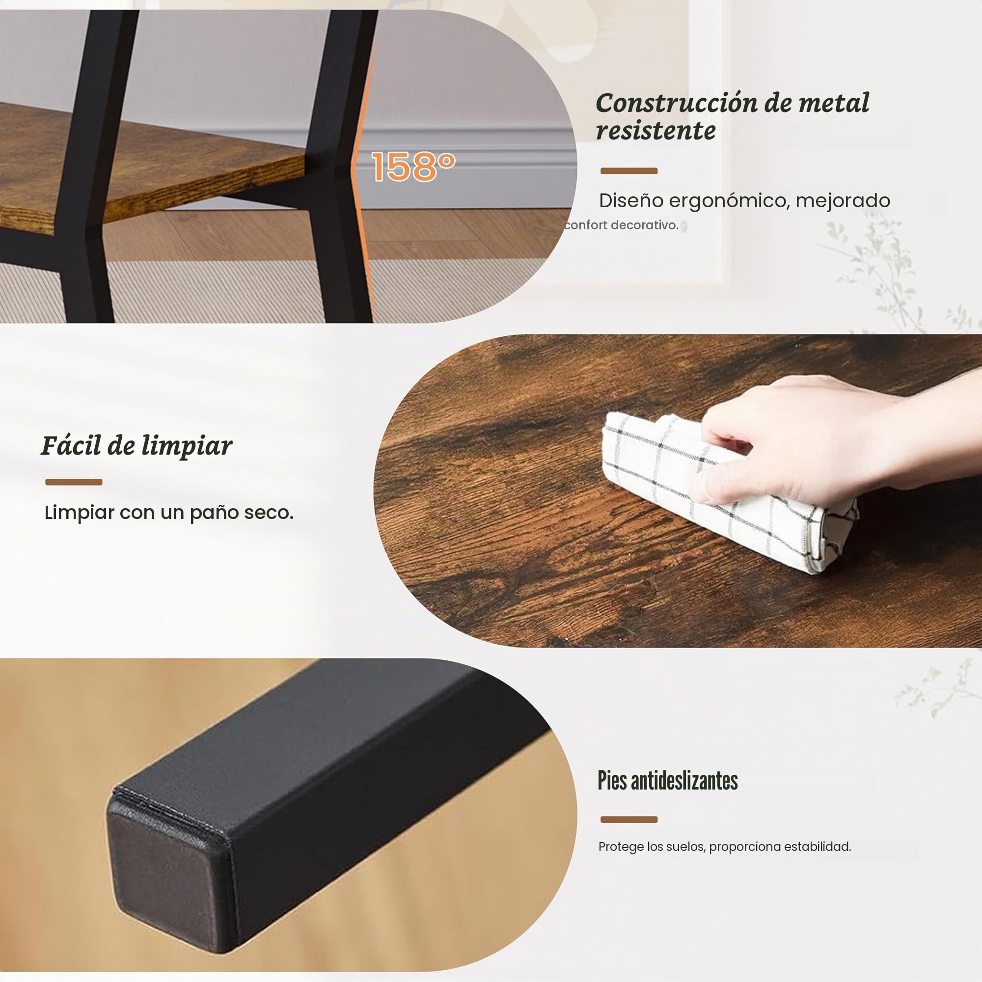 YOUDENOVA Sillas de Comedor Juego de 6, Estructura de Metal Resistente, Sillas de Cocina con Respaldo, para Comedor, Cocina y Salón, hasta 150 kg, Marrón Vintage