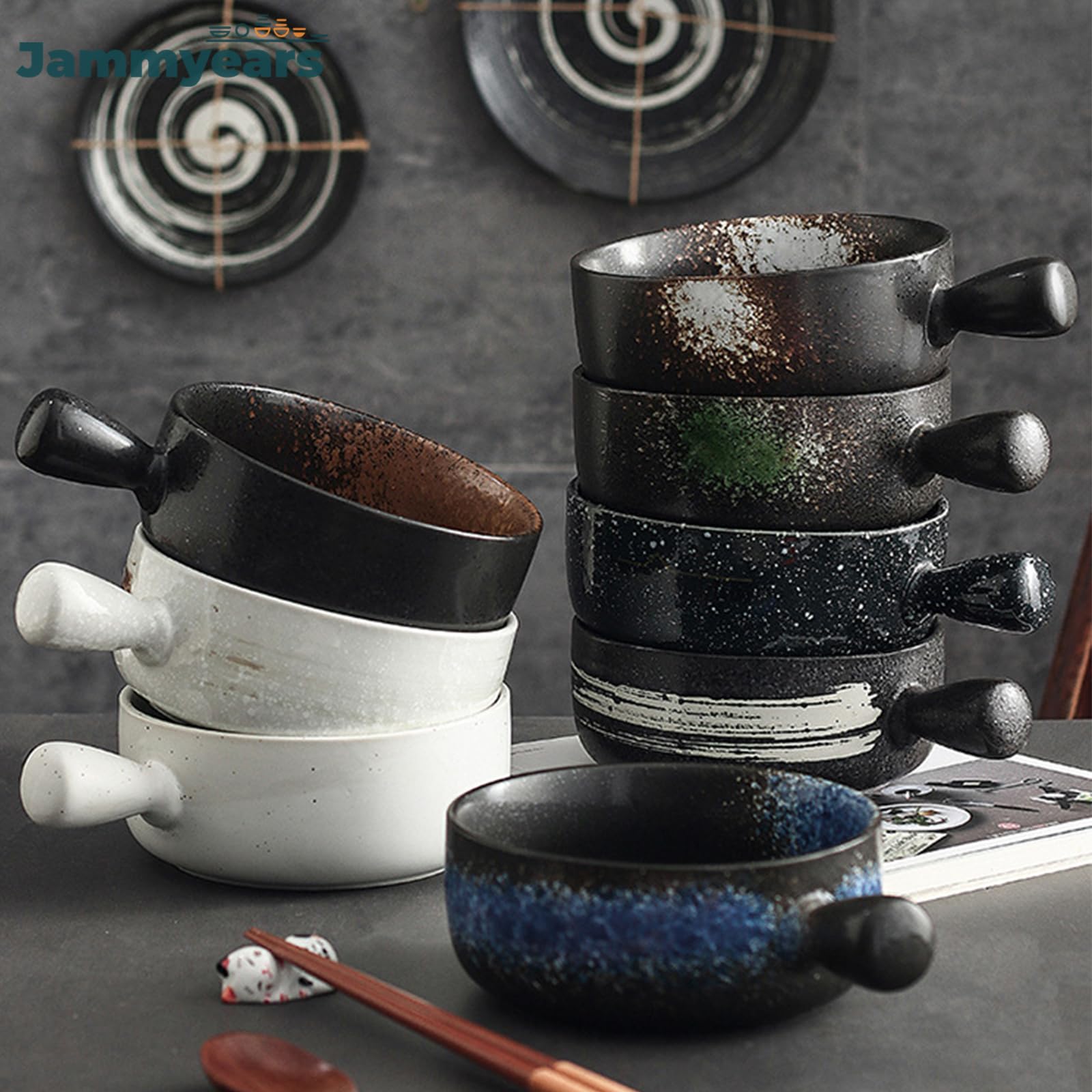 Ceramiczna miska do zupy z uchwytami, kubek do zupy 600 ml, nadaje się do kuchenki mikrofalowej i zmywarki, do zupy cebulowej i innych, idealna do użytku domowego i restauracyjnego