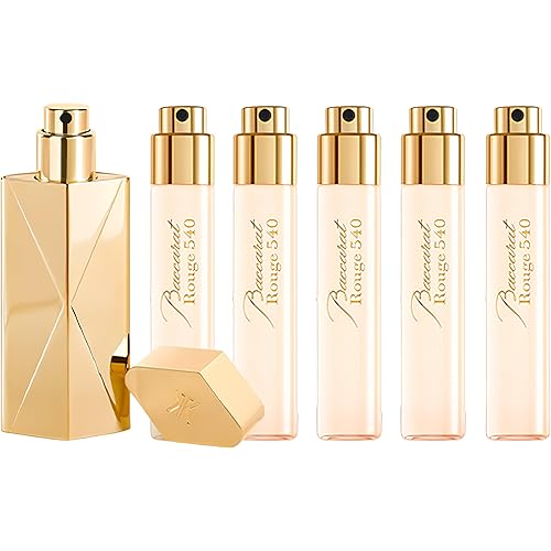 Baccarat Rouge 540 Travel Set by Maison Francis Kurkdjian for Unisex - 6 Pc Gift Set 5 x 0.37 Extrait De Parfum Spray (Refill), Case Gold