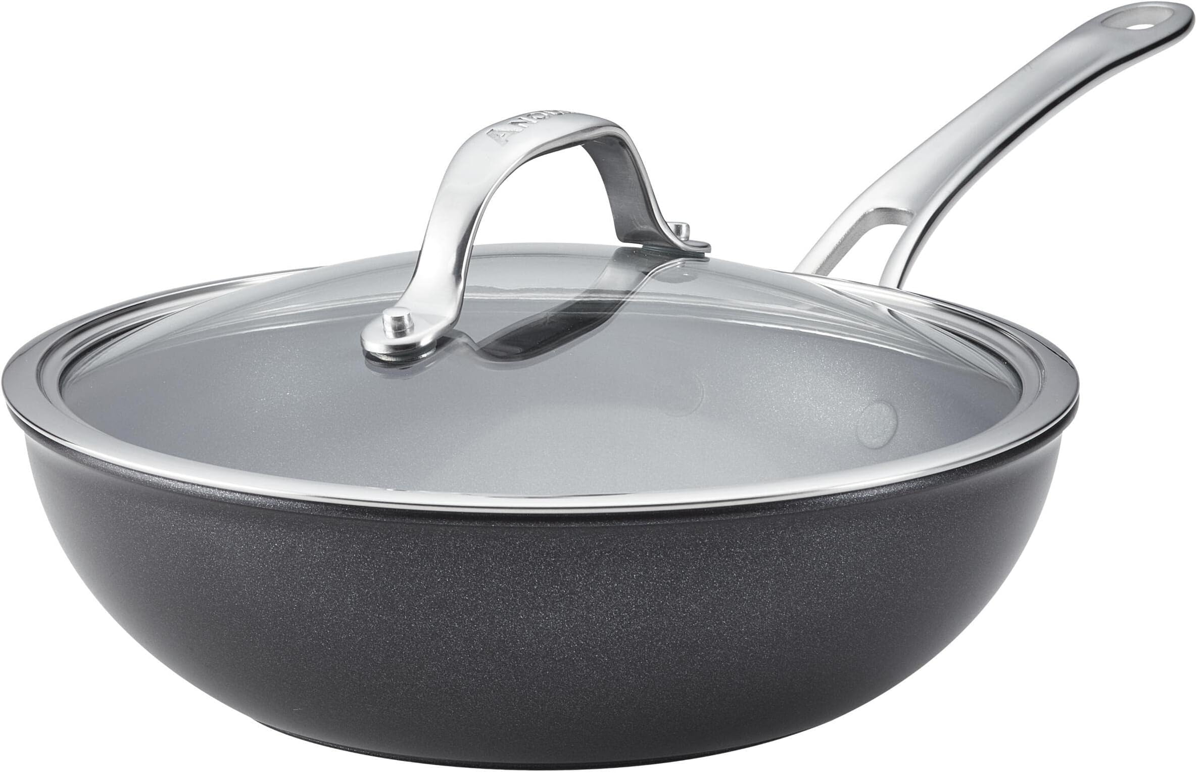 Anolon X SearTech Aluminum Nonstick Cookware Stir Fry Wok with Lid, 10-inch, Super Dark Gray