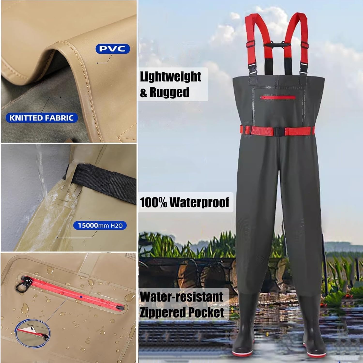Wodoodporne i wytrzymałe Wędkarskie spodniobuty, lekkie buty do bioder dla mężczyzn i kobiet, nylonowe spodniobuty do wędrówek po Surf Farm Creek(Grigio,5.5)