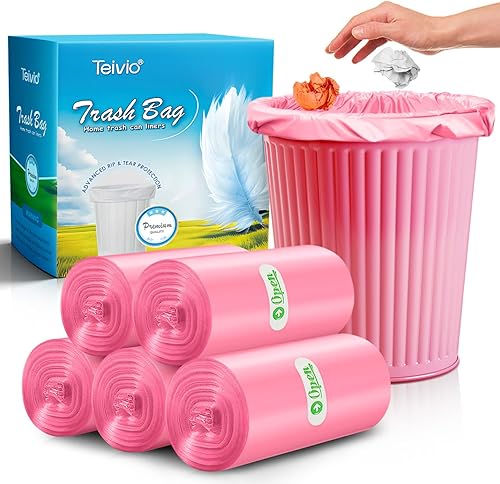 Miniatura 1 de Teivio Bolsas de basura fuertes de 3 galones, 200 unidades, bolsas de basura para baño, bolsas de plástico pequeñas para el hogar, oficina, cocina,