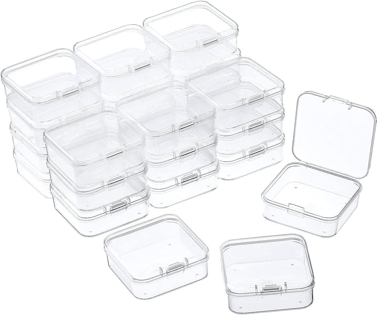Valuxe Small Clear Plastic Beads Storage Containers Box with Hinged Lid for Storage of Small Items, Crafts, Jewelry, Game Pieces, Business Cards, Crafts Accessories 3.3 x 3.3 x 1.1 Inches 10 PCS