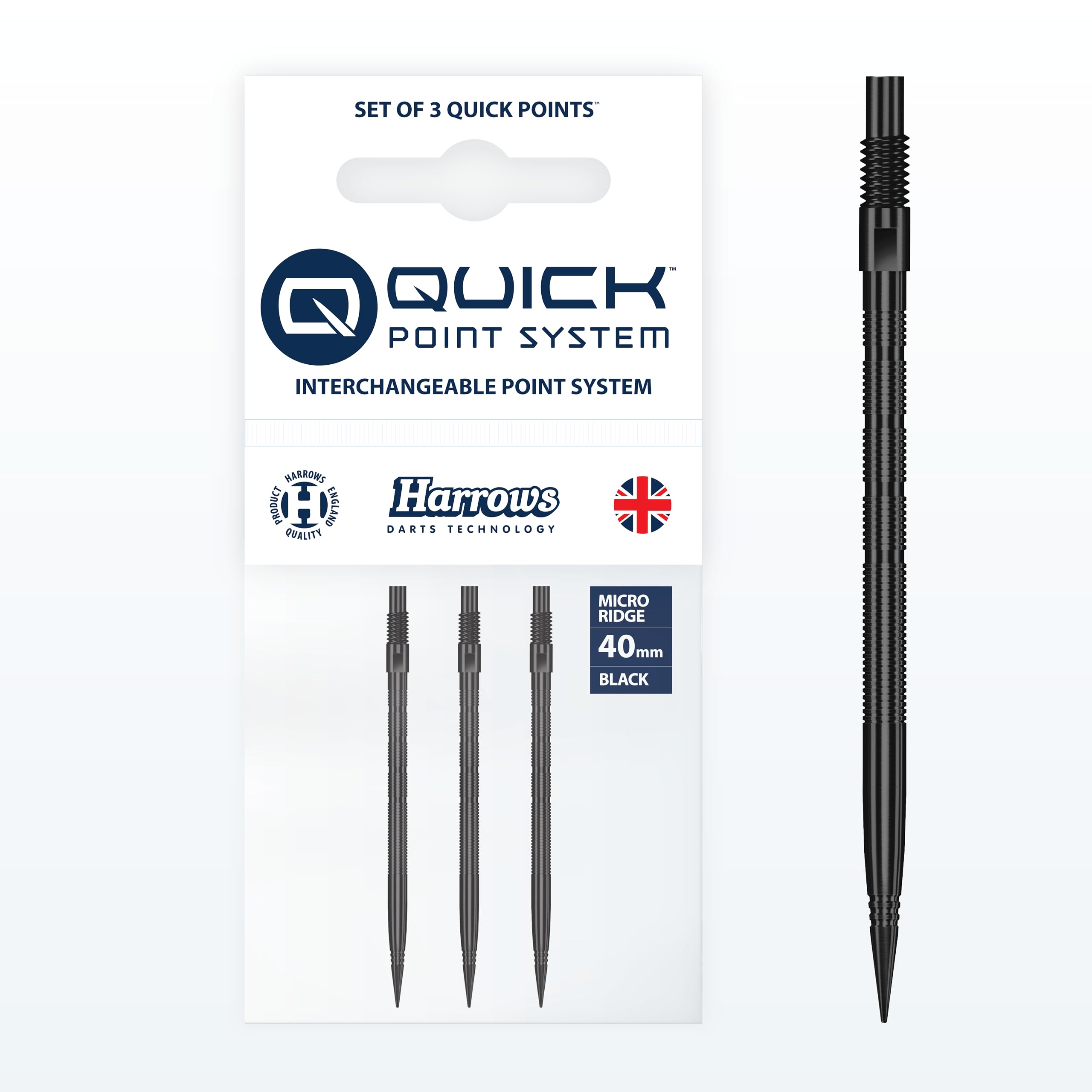 Harrows Micro Grip Quick Points – Precision CNC-Milled Dart Points with Enhanced Finger Grip & No-Break Design – Fast Swap Quick Point System (40mm, Black)