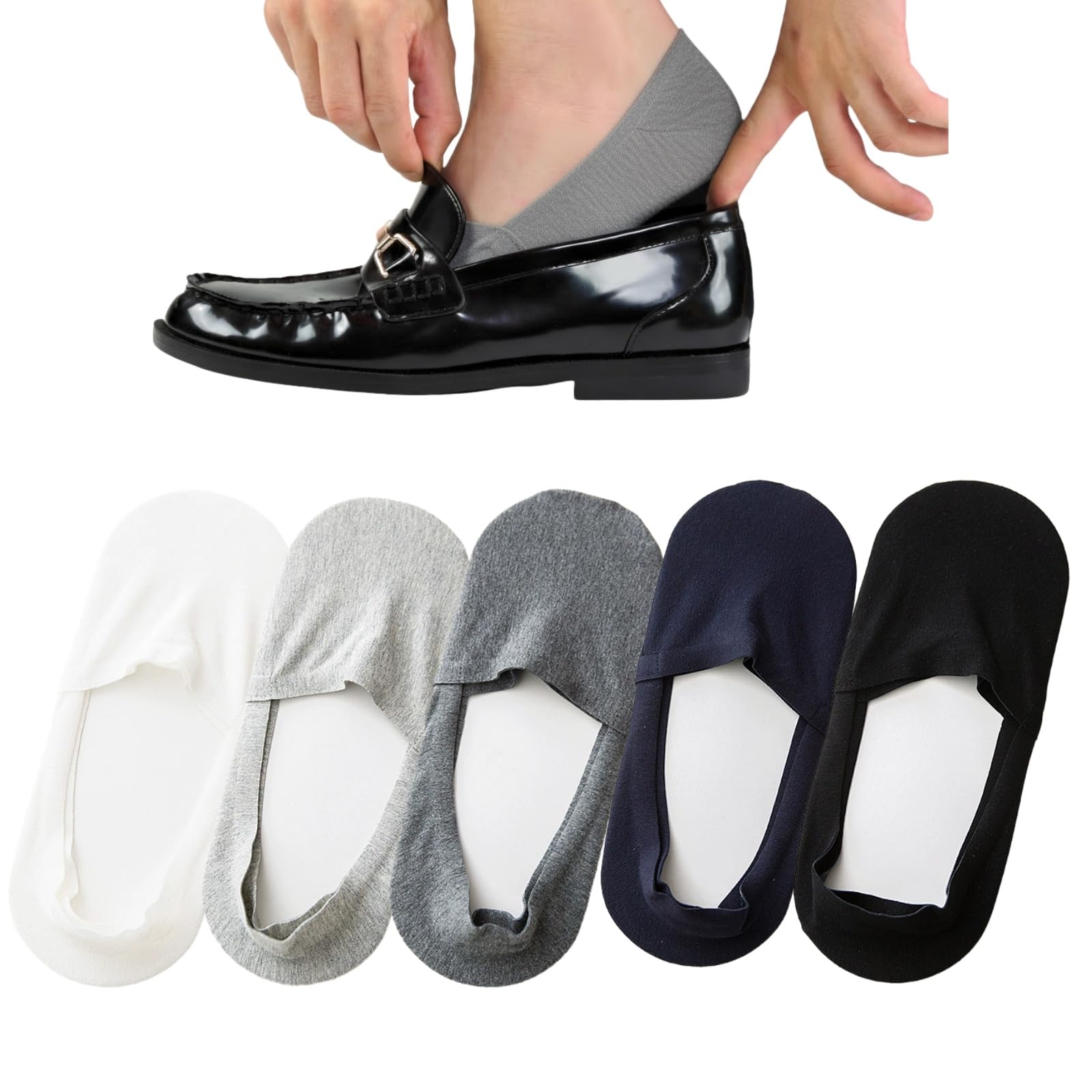 SOKA One :Les chaussettes invisibles qui tiennent en place Hommes Femmes - 5 Paires Coton Élastique 38-44 - Chaussettes Courtes Respirantes Antidérapantes pour Mocassins et Baskets