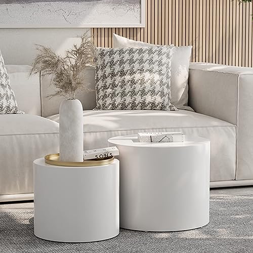 Homtique Juego de 2 mesas auxiliares redondas de madera para espacios pequeños, juego de mesa auxiliar redonda para sala de estar, dormitorio,