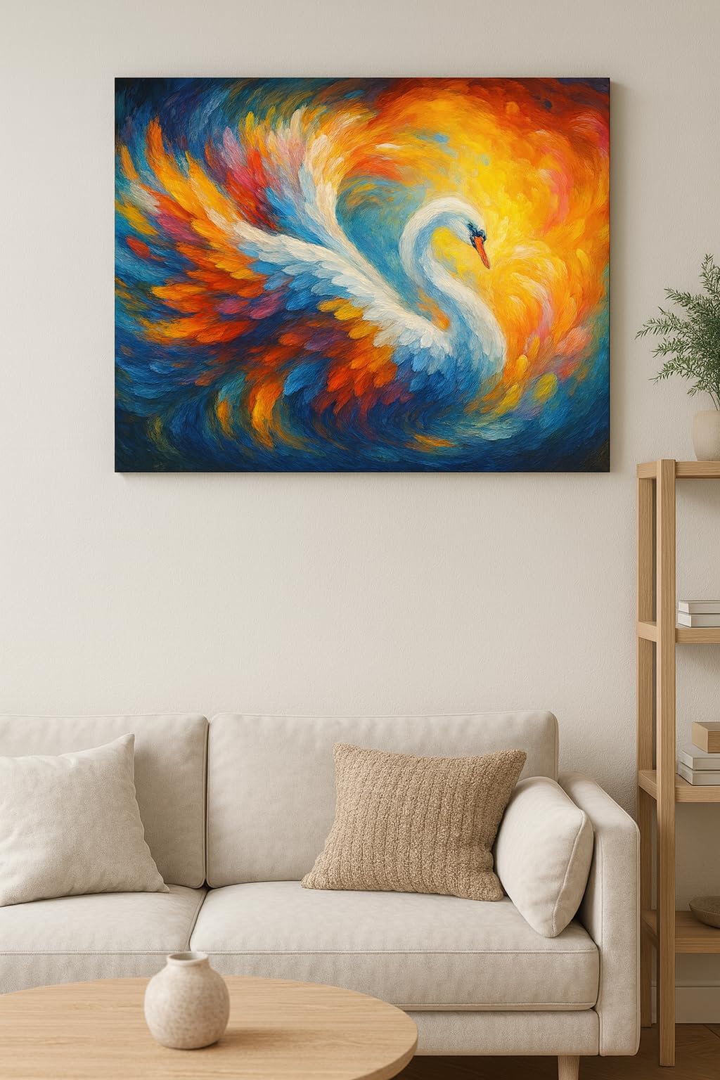 Oil Painting Handmade on Stretched Canvas, Moonlit Swan | Starry Night Style, Blue & Gold Tones, Textured Brushwork, Ready to Hang, Living Room Décor-image-23