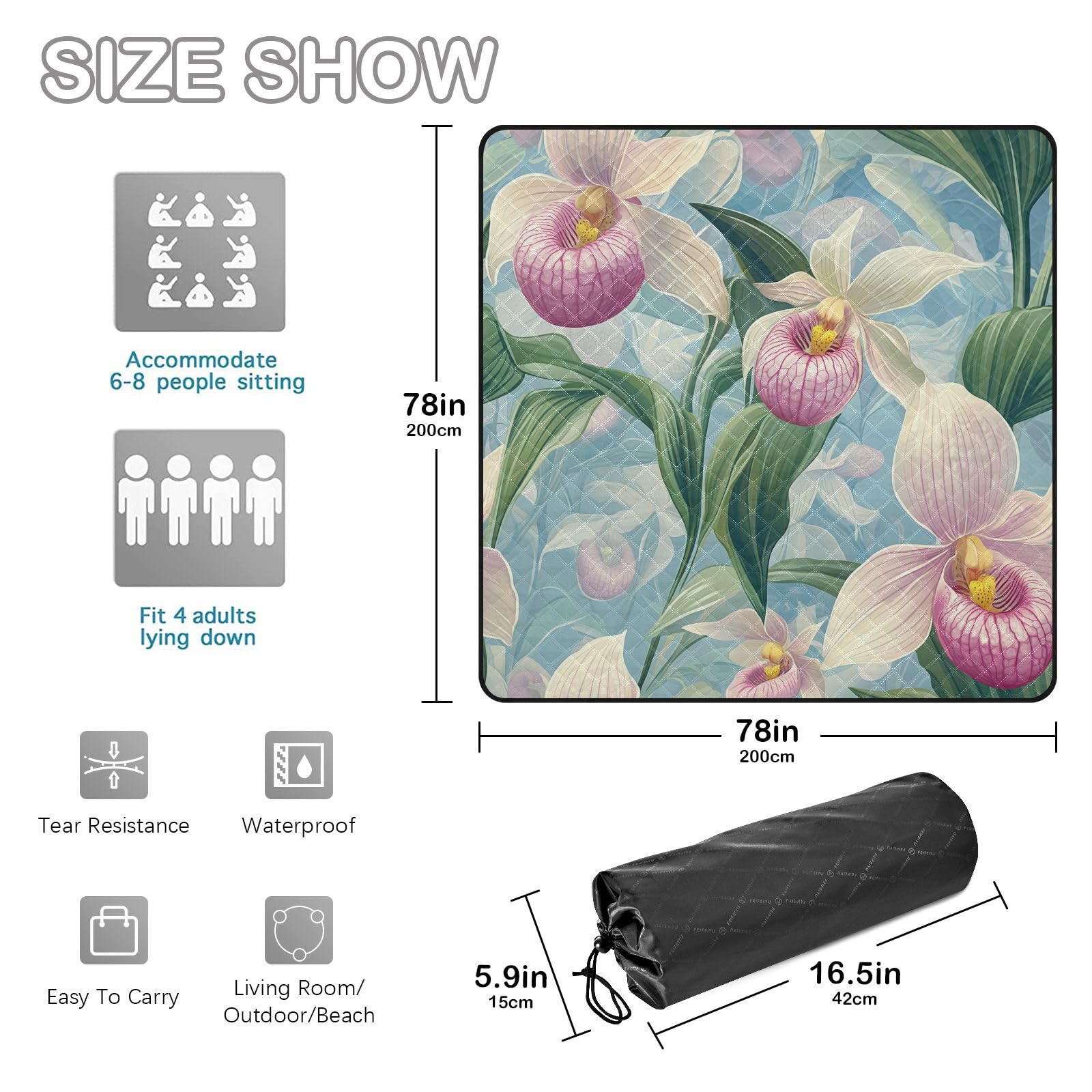 Beauty Spring - Manta de picnic impermeable con flores moradas, plegable, resistente al agua, manta grande para exteriores, para familias, parejas, regalo