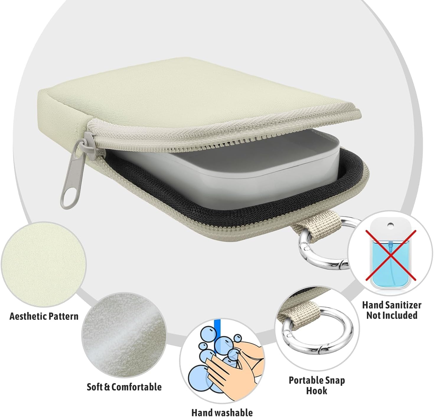 Hand Sanitizer Spray Box Storage Bag, Zipper Bag For Carrying With You, Equipped With a Buckle Hook And Hanging Rope, Fashionable Accessory Bag, Purple/Black/Beige (Off White) image 4