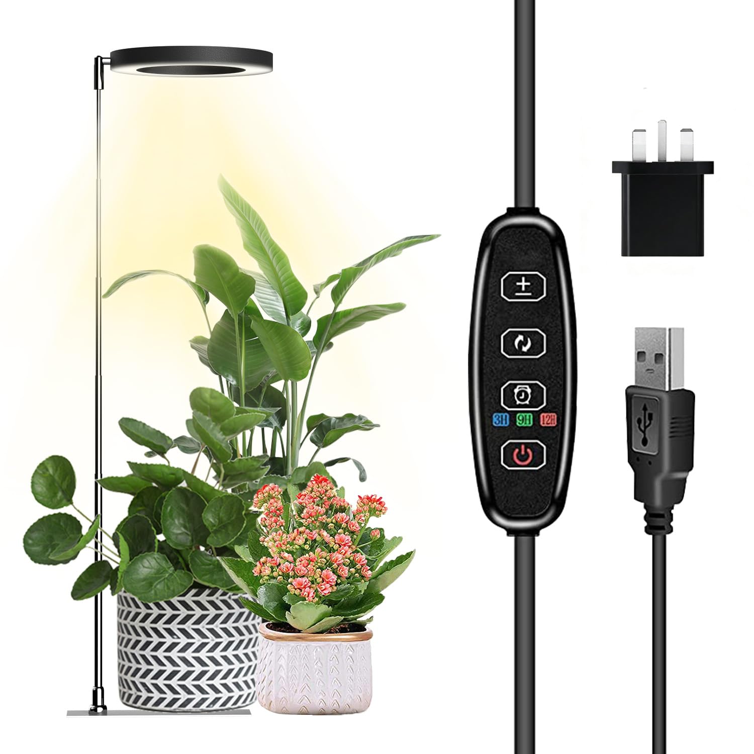 Imvsincere Natural Light Grow Lights For Indoor Plants,72Leds Full Spectrum Plant Grow Light Withbase,Height Adjustable 3 Colors,Auto Timer 3/9/12H,10 Brightness Plant Light For Small Plants Black(160Mm)