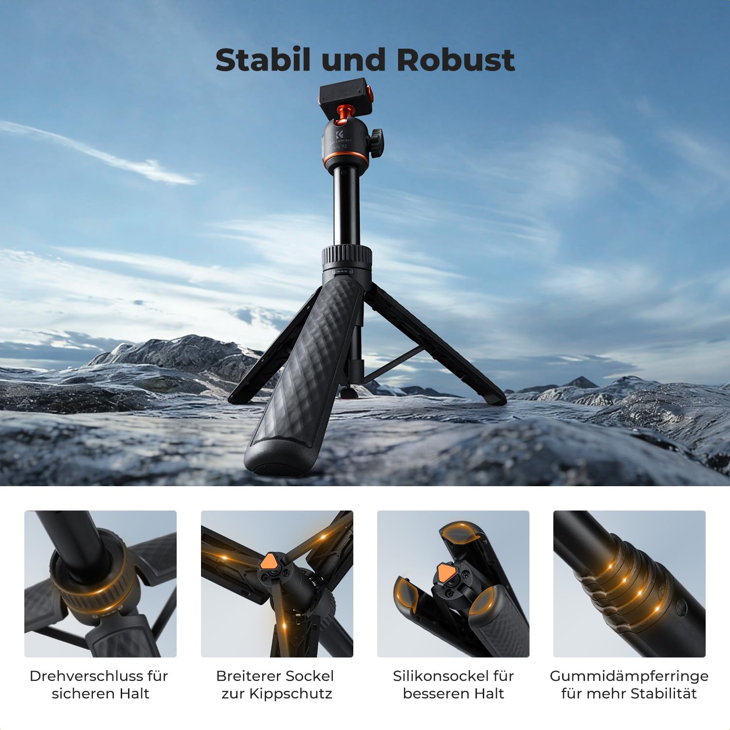 K&F CONCEPT Magnetisches Schnellwechsel-Stativ für Insta360 Ace Pro 2, 66cm Selfie Stick MIni Stativ mit Ein-Klick-Ausklappfunktion, Verlängerungsstange mit 360°-Kugelkopf, Tischstativ für Insta360 X5