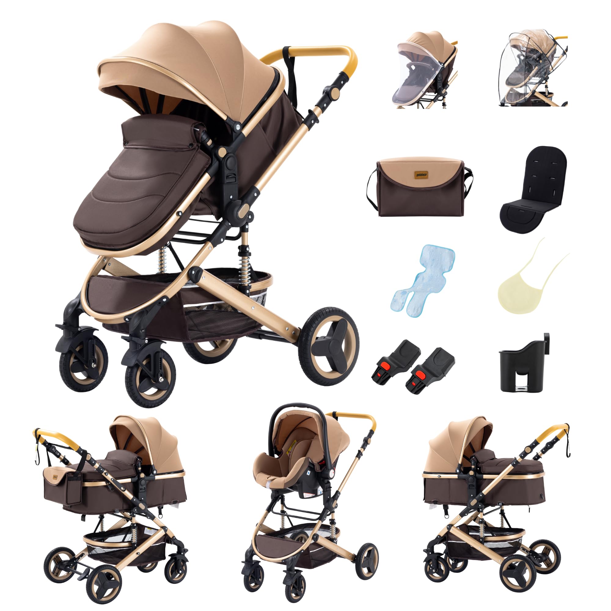 Passeggino 3 in 1 GLOKID Trio con Navicella e Seggiolino, fino a 25 kg, 4 Ruote con Ammortizzatori