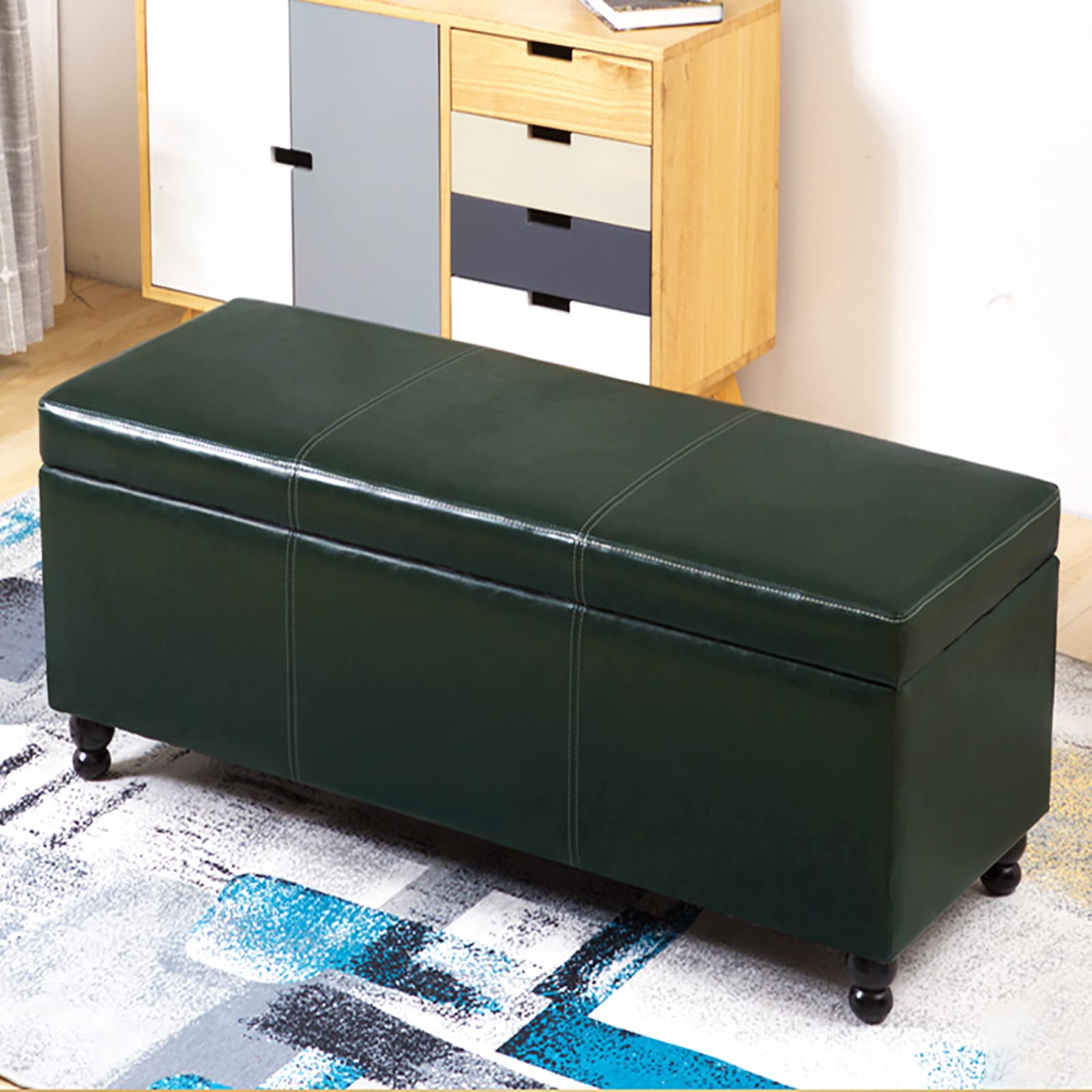 Banc de rangement en bois massif avec assise coffre rectangulaire