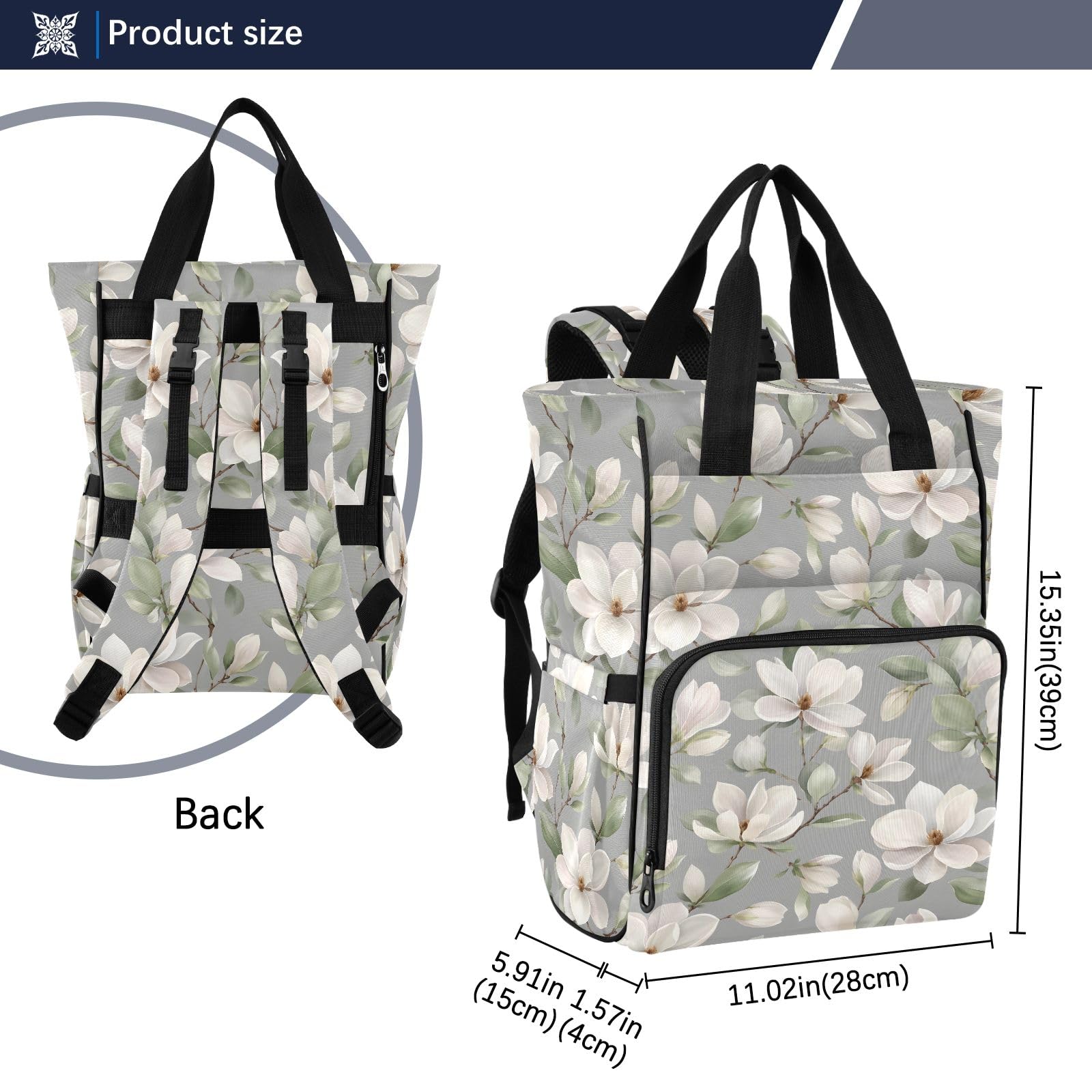 Mnsruu Bellissimo modello Gardenia borsa per pannolini per bambini, zaino grande borsa impermeabile da viaggio borse per pannolini per mamme e papà