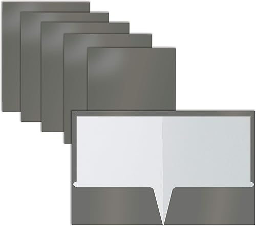 Miniatura 1 de Better Office Products Carpetas de papel gris laminado brillante de 2 bolsillos, caja de 25 unidades, tamaño carta, portafolios de papel gris,