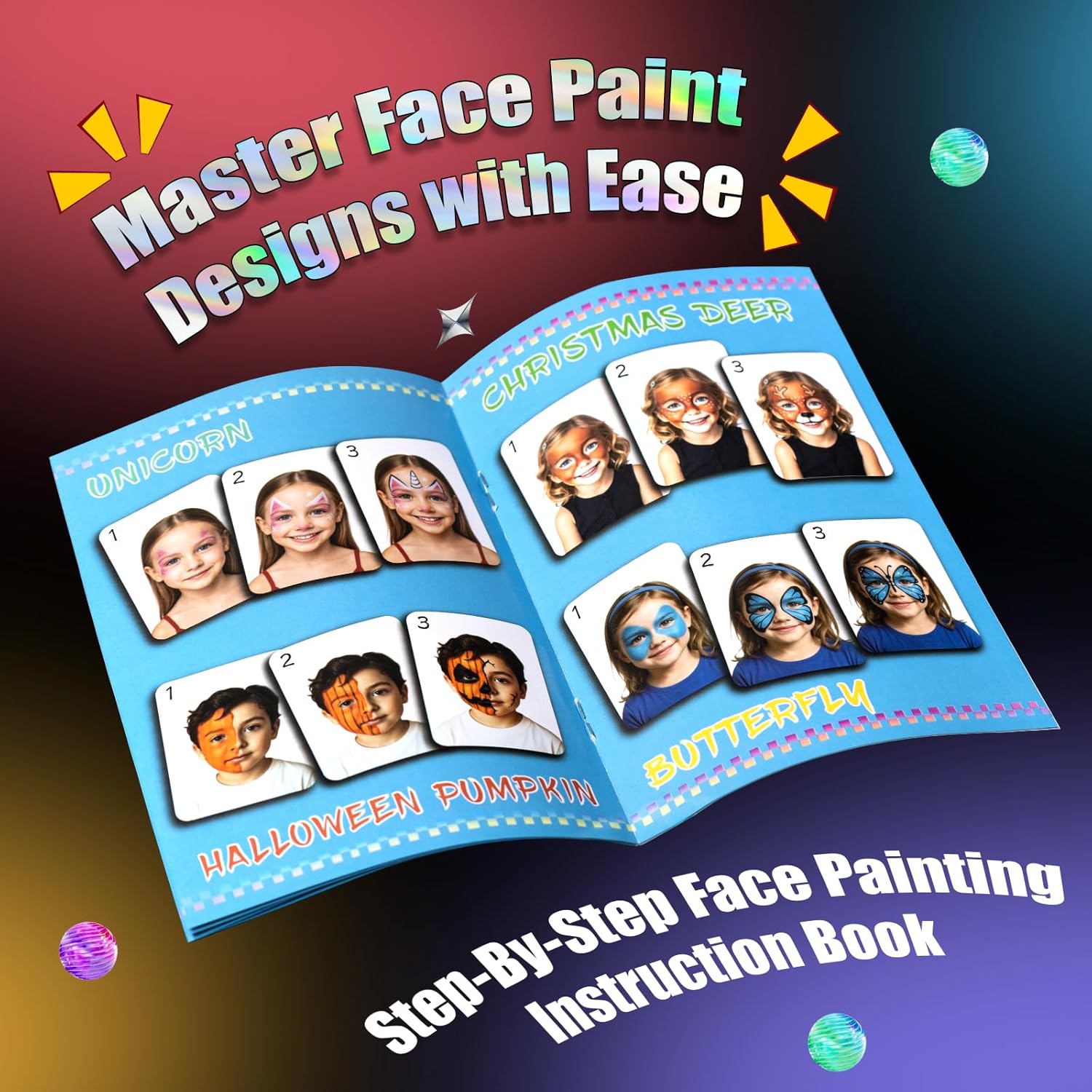 Face Painting Kit for Kids, 36 Colors XL Face Paint Makeup Palette, Non-Toxic and Hypoallergenic| with Stencils, Book, Easy to Use and Safe for Kids, Fun for Halloween, Party, School Event - Image 7