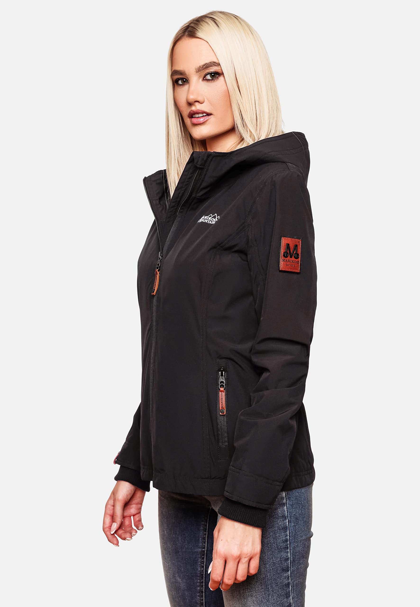 MARIKOO Lekko wyściełana damska kurtka przejściowa, krótka kurtka outdoorowa z podszewką z dżerseju i dużym kapturem, jeżyna, XS-XXL