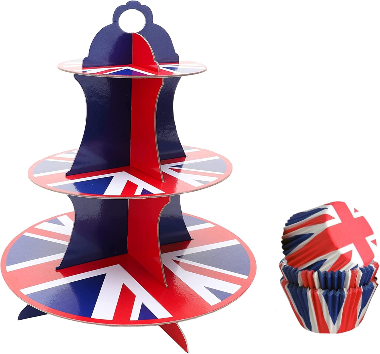 Union Jack 3 Tier Cupcake Stand + 12 PCS Cupcake Wrappers Union Jack Cupcake Set for King