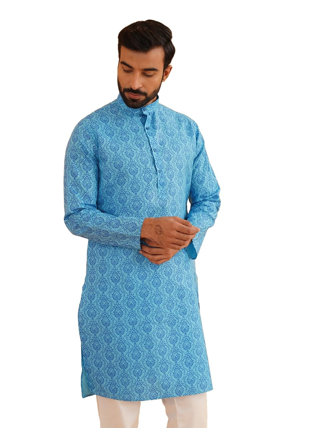 Sojanya (Since 1958 Men's Cotton Blend Blue Color Paisley Design Only Long Kurta