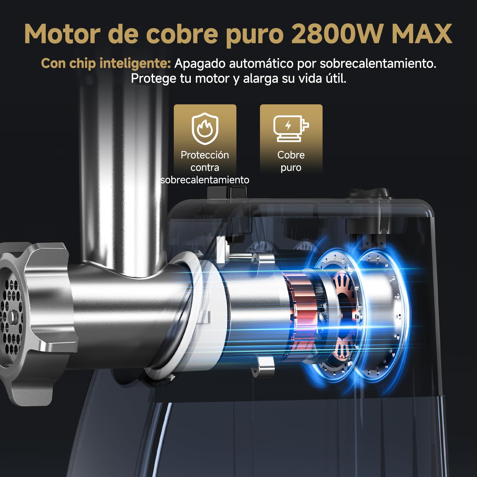 AMZCHEF Picadora de Carne Eléctrica para el Hogar - con 3 Placas, Rellenador de Salchichas & Kit Kubbe | Ideal para Carne Picada, Salchichas & Cocina Doméstica