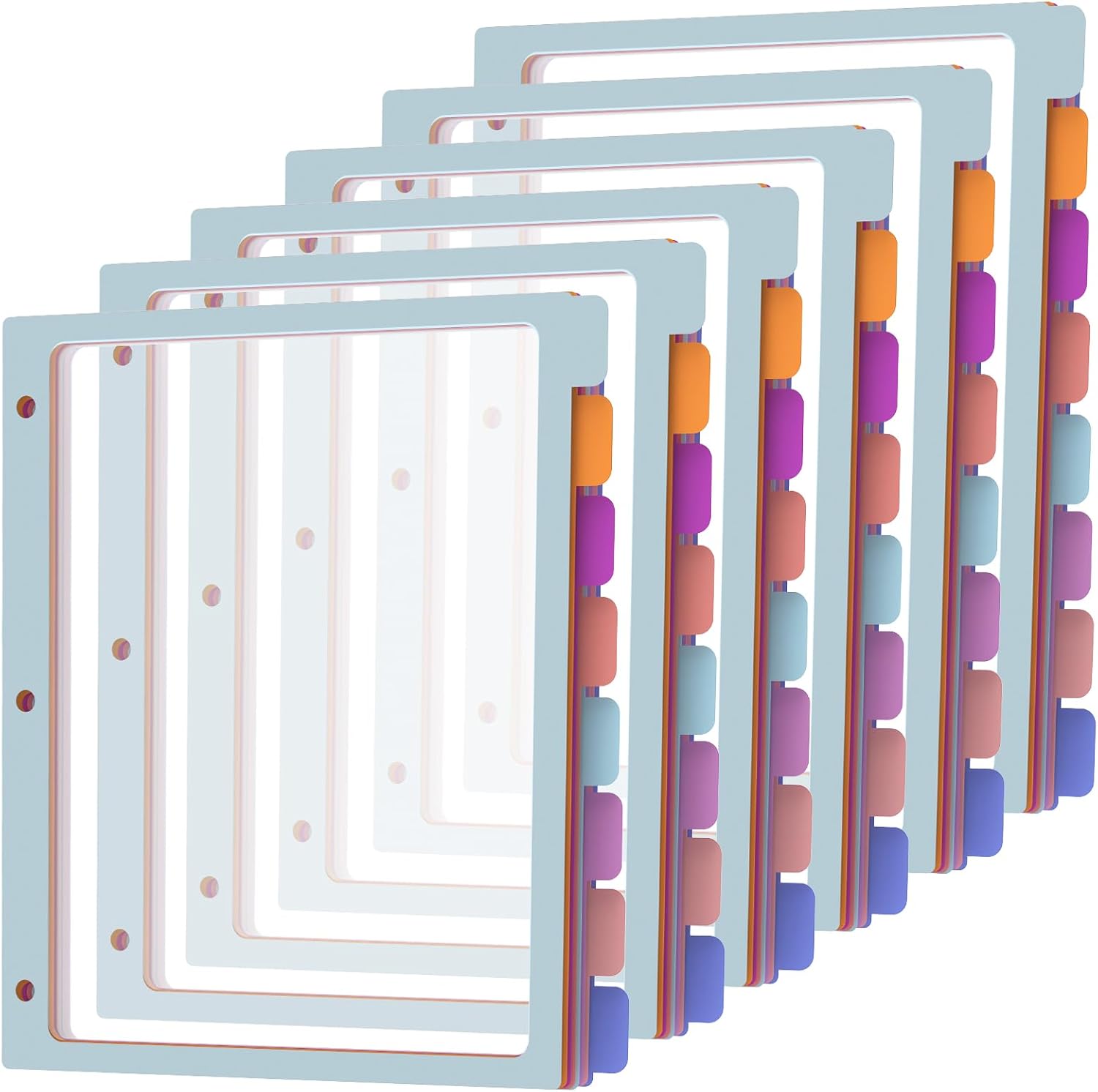 Binder Dividers with Tabs,8 Tab Dividers for 3 Ring Binder, Multi-Colored Page Binder Dividers Letter Size Plastic File Folder Pastel Color for Notebook School, 3 Hole Punch, 12 Set 96 Pcs