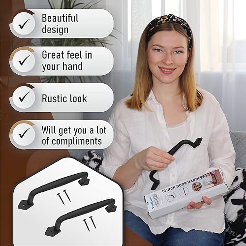 Miniatura 6 de Paquete de 2 manijas redondas rústicas para puerta corrediza de granero de 10 pulgadas, tirador de acero negro para puerta de cerca, garaje,