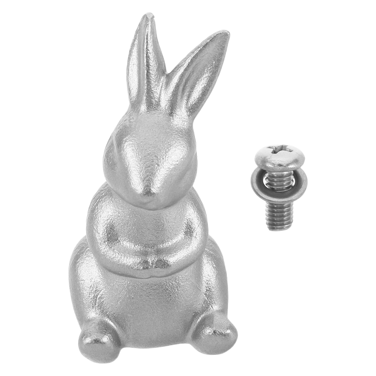 Veemoon Perilla de Repuesto para Tapa de Olla de Hierro Fundido Mango Resistente al Calor en Forma de Conejo Plateado Sólido Incluye Tornillo y Arandela de 6 MM Accesorio Ergonómico