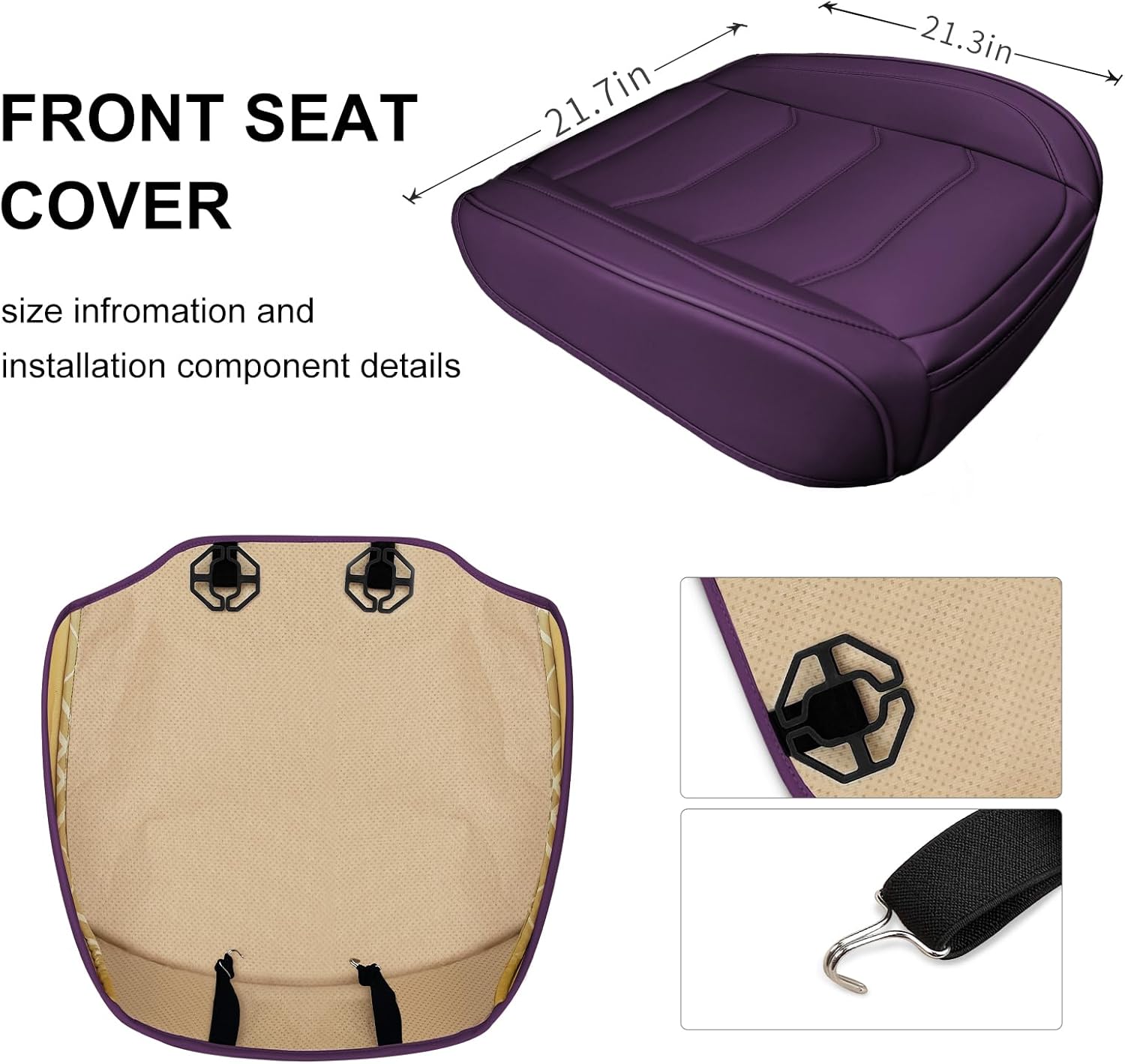 BOPUOVRE Car Seat Cover for Luxury & Comfort - PU Leather, Anti-Slip, Full Wrap Protection with Storage Pocket for Bottom Cushion - Universal Fit for 95% of Vehicles (Purple,1 Piece)