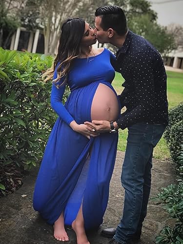 Miniatura 4 de YnimioAOX Vestido de maternidad para mujer con hombros descubiertos de manga larga para fotografía, vestido de gasa para maternidad para sesión de