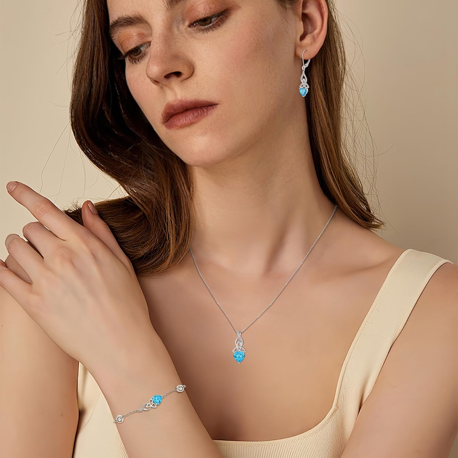 Infinity Celtic Knot Earrings for Women 925 Sterling Silver Dangle Drop Leverback Earirngs with Birthstone Irish Good Luck Jewelry Gifts for Her - Image 2