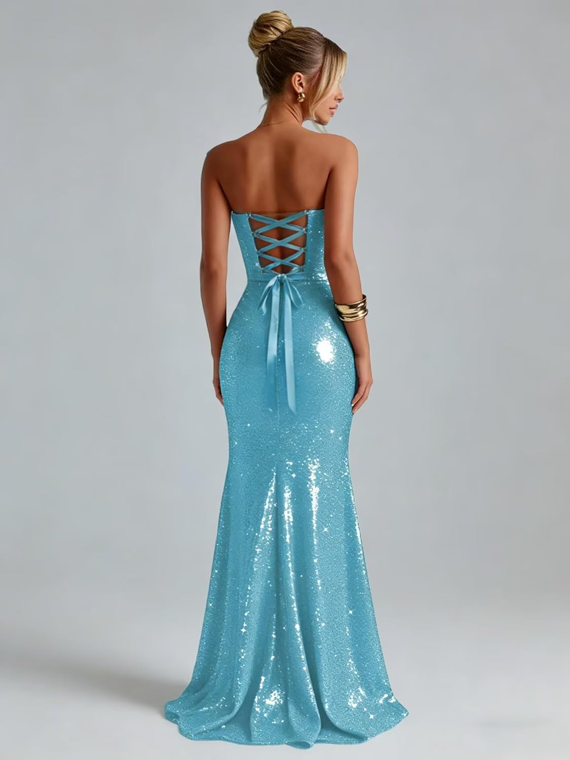 Sparkly Sequins Mermaid Prom Dresses for Women 2026 Strapless Corset Formal Evening Dress Long