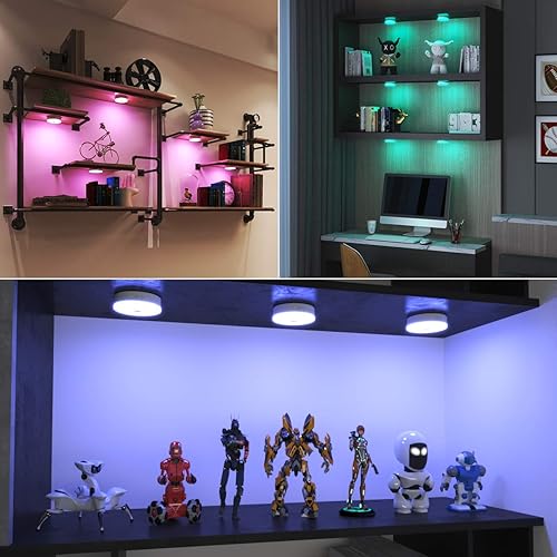 Miniatura 6 de Bason - Luminarias redondas recargables con control remoto, con luces que cambian de color. Iluminación LED ideal para colocar debajo de gabinetes.