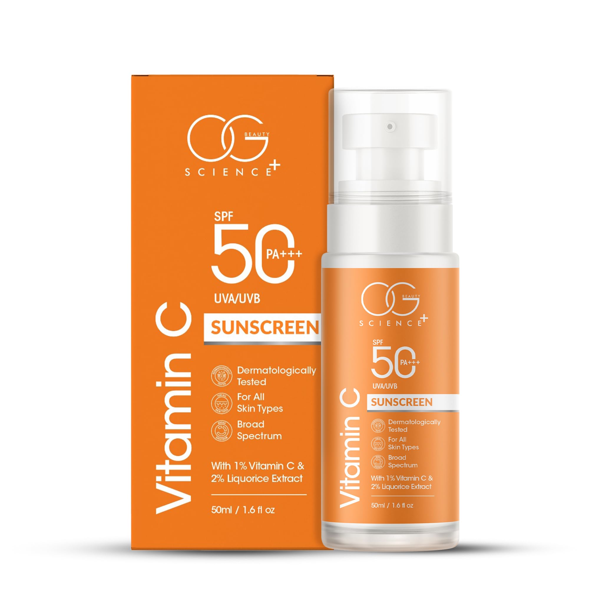 OG BEAUTY SCIENCE SPF 50 PA+++ Sunscreen with Vitamin C & Liquorice Extract - Dermatologically Tested - Broad Spectrum 50 Ml
