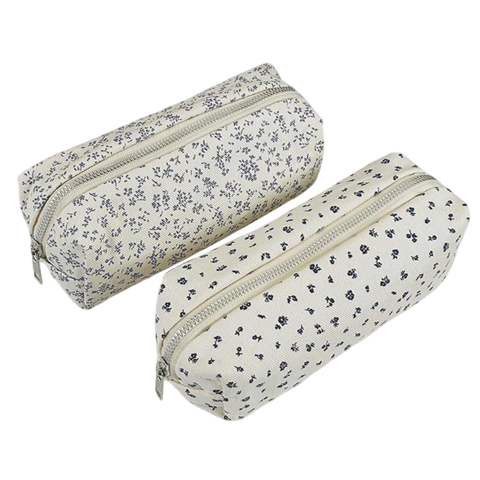Alriedy 2 PCS Bow Floral Pencil Case Aesthetic Pretty Flower Pencil Case Beige, Cute Fabric Pen Pouch with Zipper for School Office Supplies, Large Capacity Cream Pencil Bag Organizer