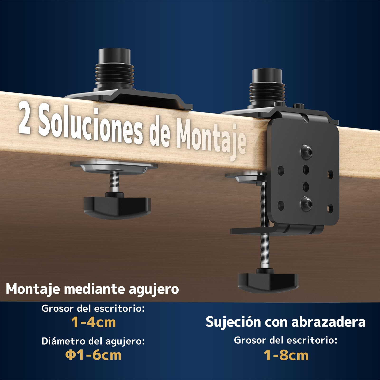 Soporte Monitor para 2 Pantallas 17-49 Pulgadas – Brazo Doble Ajustable en Altura, VESA 75x75 / 100x100, Inclinable, Giratorio, Ahorra Espacio, Negro