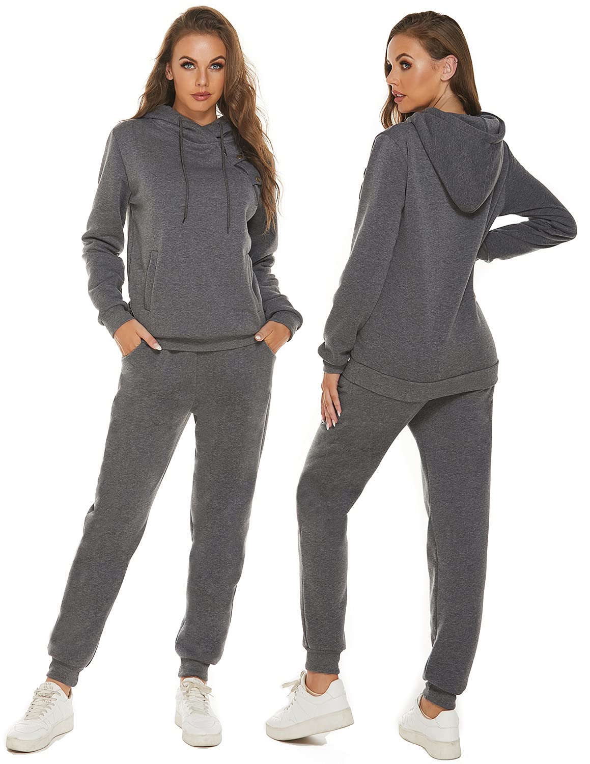 Dres treningowy damski, dwuczęściowy z długim rękawem, z zamkiem błyskawicznym, na jesień, zimę, do jogi, fitnessu, sportu, na czas wolny, szary, M