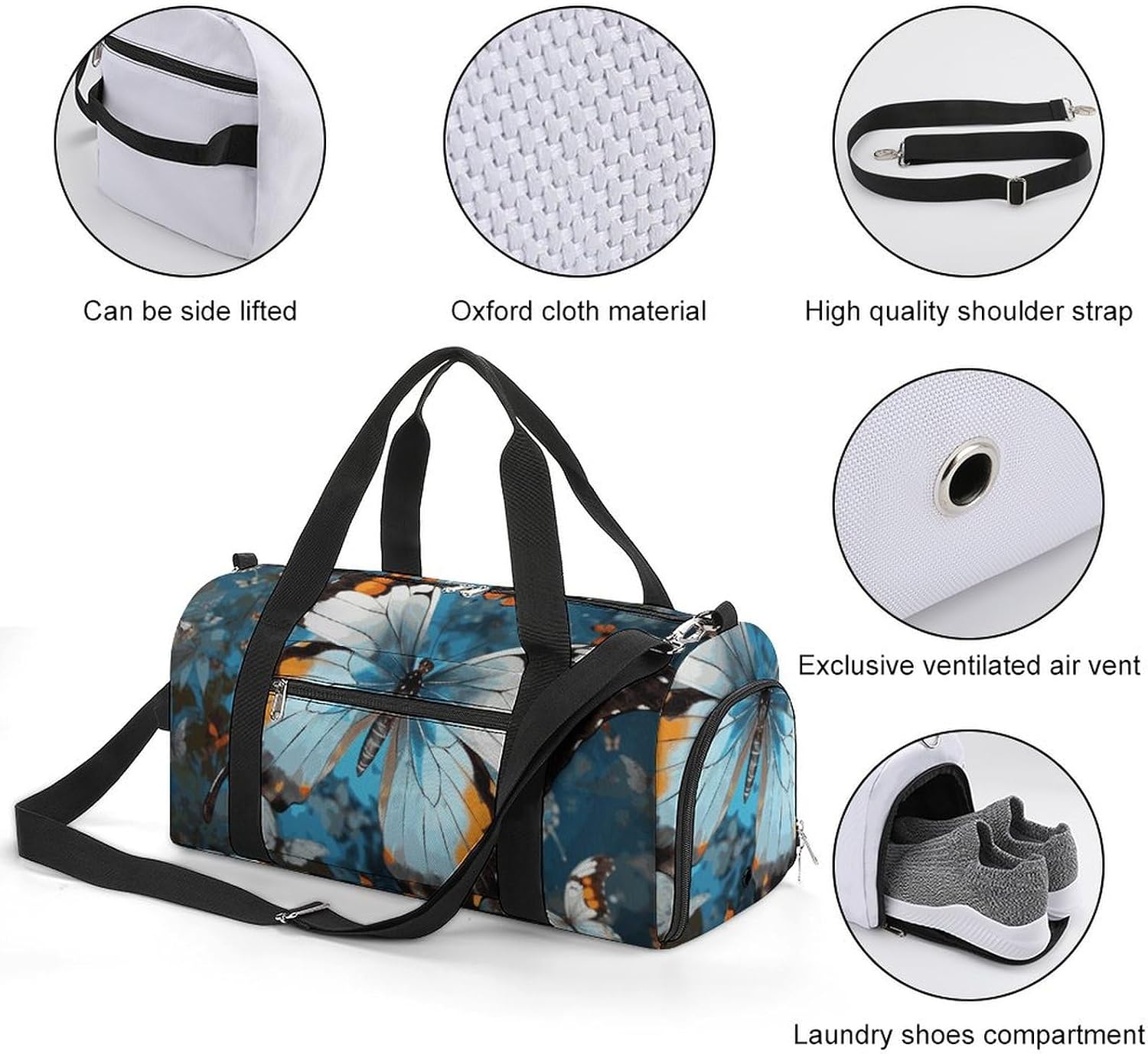 Gym Bag for Men Travel Duffle Bag Flowers And Butterflies Tote Bag Weekender Duffel Bag Weekender Bag for Sports